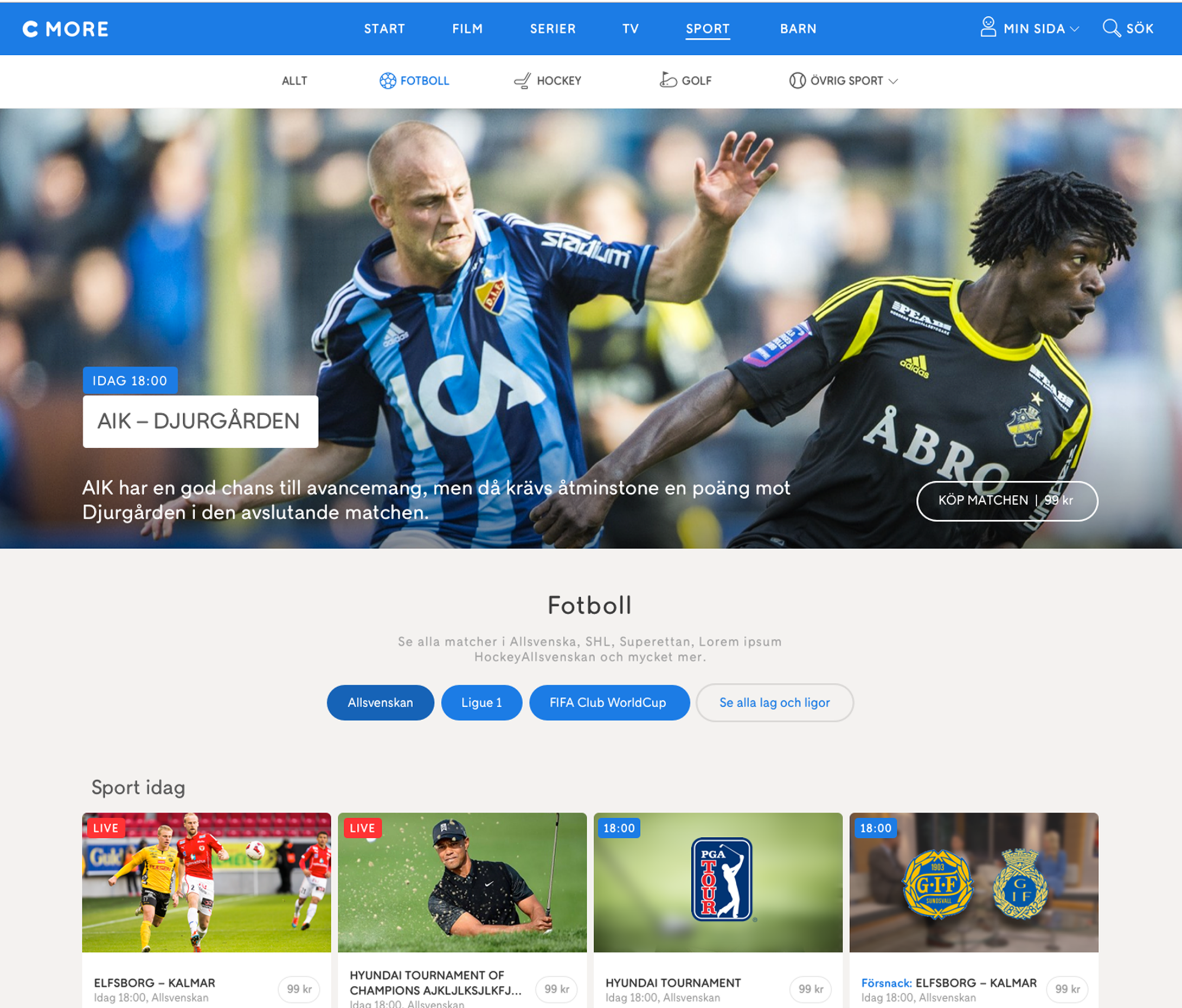 Detailed C More sports page design