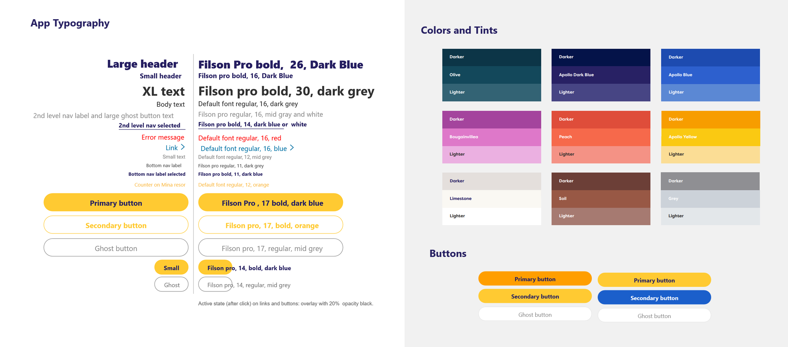 Apollo mobile typography, colours and buttons